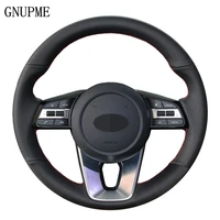 gnupme diy hand stitched black artificial leather car steering wheel cover for kia forte s 2019 kia optima 2018 2019