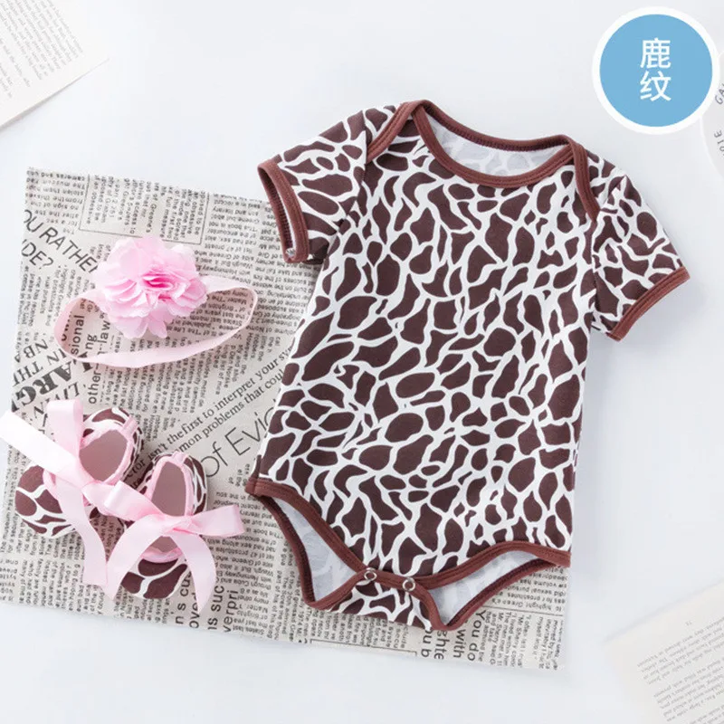 

Summer Newborn Outfits Toddler Baby Girls Clothes Flower Jumpsuit Short Sleeve Rompers+Headband+Shoes Crawling 3PCS Clothing