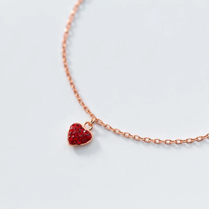 Женский браслет из серебра 100% пробы с красным сердцем и розой|Гибкие жесткие