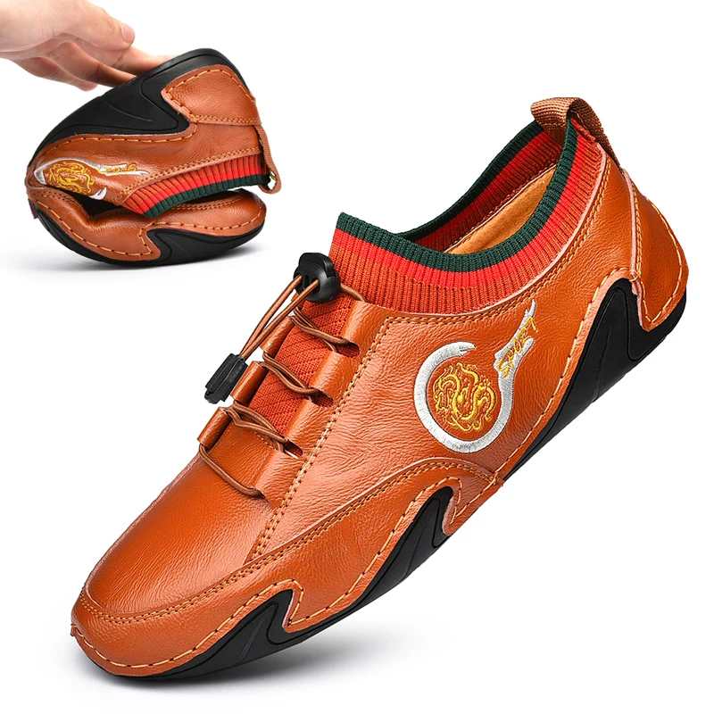 

Мужские повседневные Мокасины из натуральной воловьей кожи в полоску