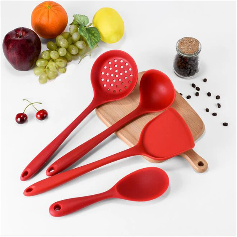 

4Pcs/set Silicone Kitchen Tools Cooking Spoon Spatula Scoop Rice Spoon Set Cooking Tools New Kitchen Accessories