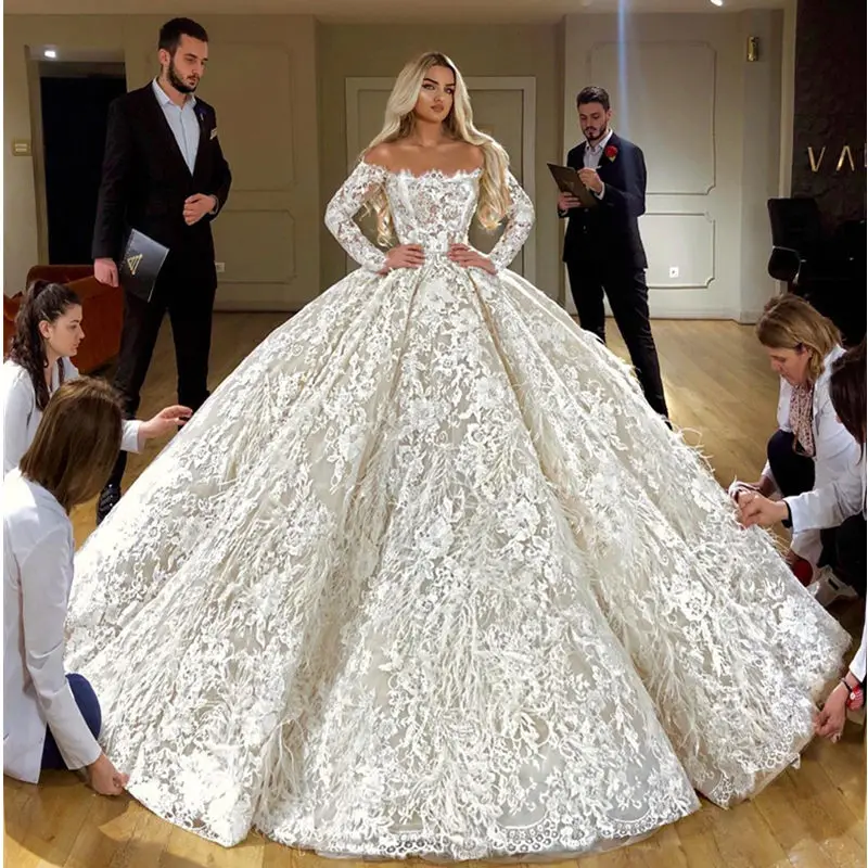 Vestidos De Novia/Лидер продаж Кружевное бальное платье Свадебное Роскошные свадебные