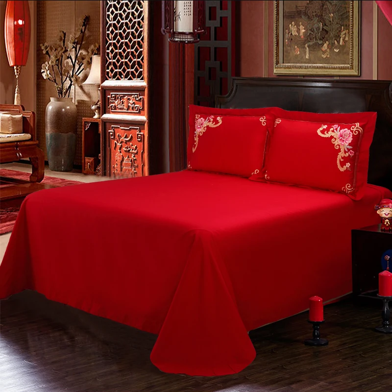 Роскошный красный свадебный комплект постельного белья с цветочной вышивкой