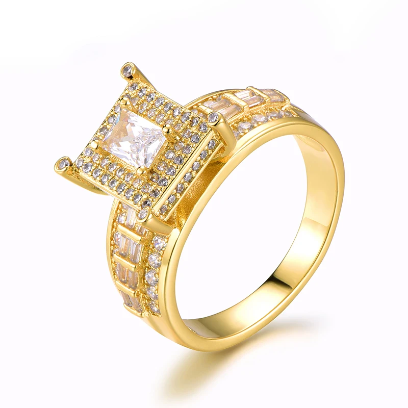 Hip Hop Geometric Square Bling CZ Iced Out Copper AAA Cubic Zircon Ring For Men Women Jewelry Gold | Украшения и аксессуары