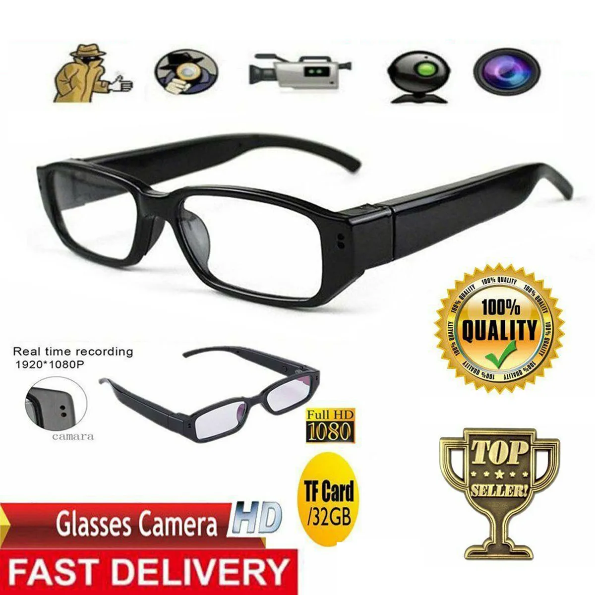 

SOONHUA 1080P HD Camera Mini Cameras Black Glasses Eyeglasses Camera DVR Video Recorder NVR Records