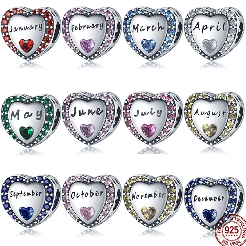 

Hot Sale 925 Sterling Silver Birthstones Charms Beads Fit Original Pandora Pandora Bracelet Bangle Making Birthday Jewelry Gift