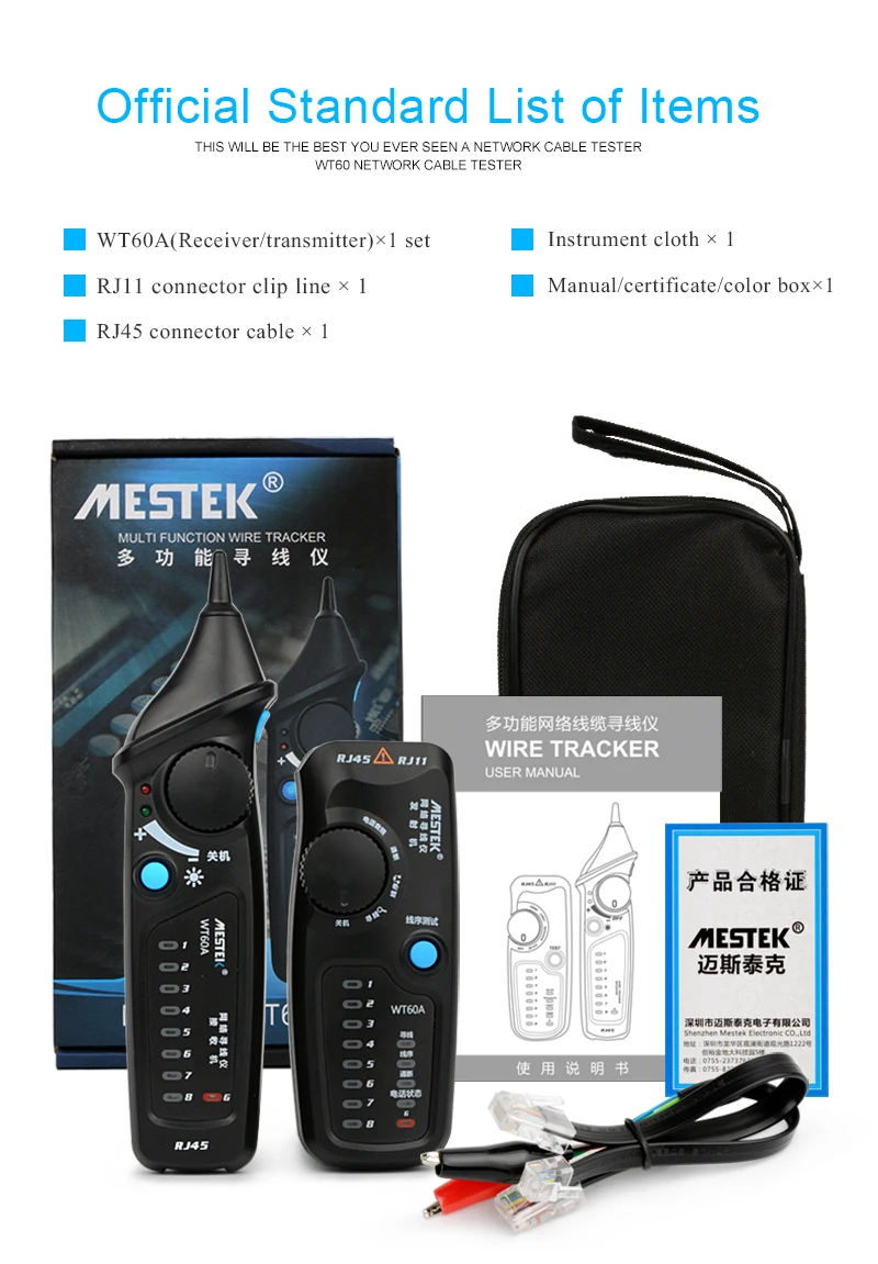 MESTEK WT60A тестер для телефонного кабеля tracer сетевой кабель тестер детектор линия finer