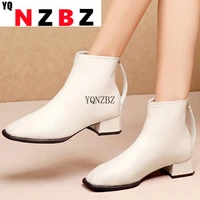womens ankle boots 2021 autumn new fashion platform casual comfortable mid heel square head pu leather womens short boots