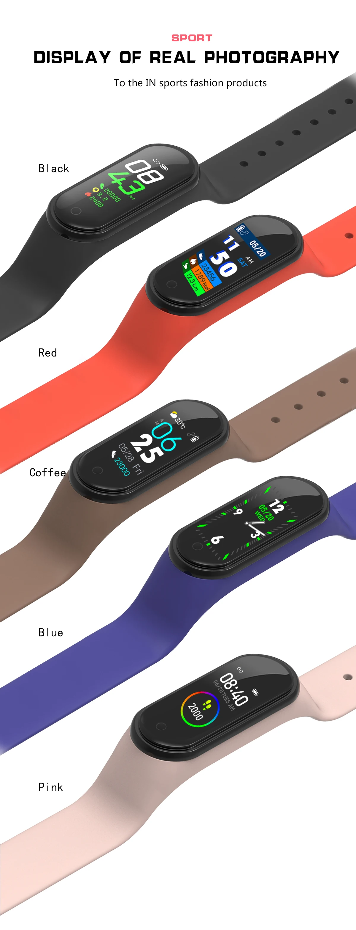 Smart Fitness Bracelet M4 Tracker Waterproof Pedometer Blood Pressure Watch Support Multi-Languauge Wristband For Men Women Kids
