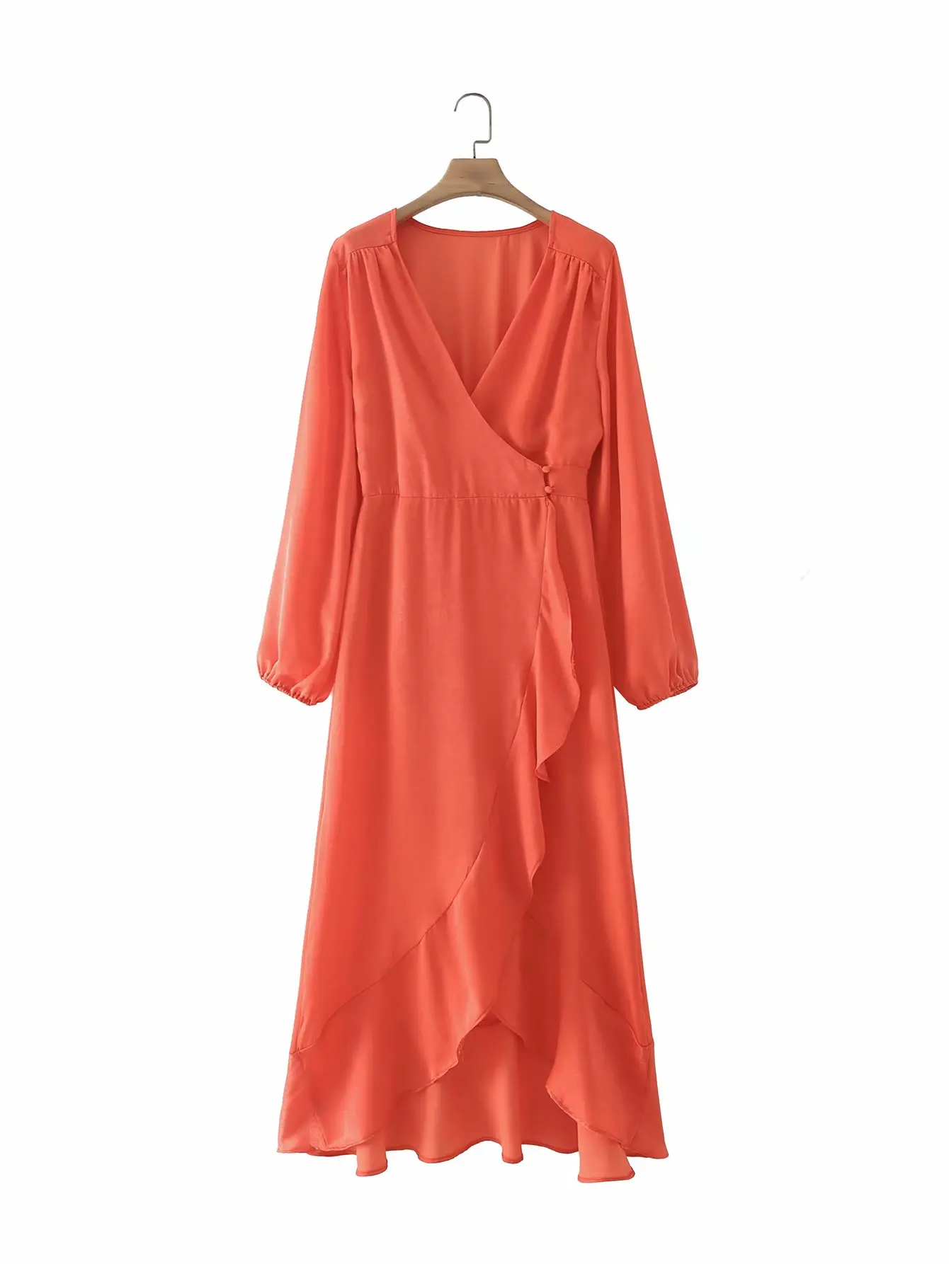 

Осеннее женское оранжевое платье с оборками, Новое поступление, женское длинное платье с длинным рукавом