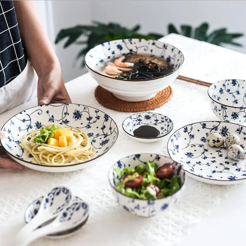 

Japanese Style Ceramic Kitchen Plate Tableware Set Food Dishes Rice Salad Noodles Bowl Soup Kitchen Cook Tool 1pc