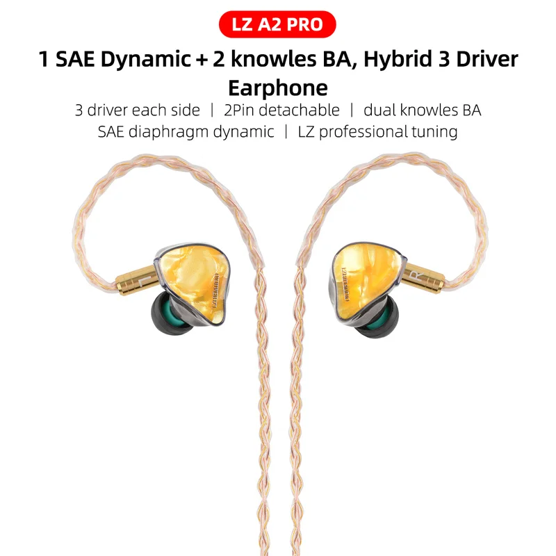 LZ A2 PRO Внутриканальные наушники 1 динамик + 2 Knowles BA Гибридные 3 драйвера HIFI