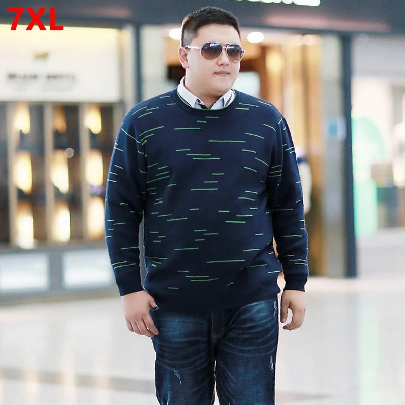 Зимний свободный свитер размера плюс 8XL мужской объемный большого с длинным