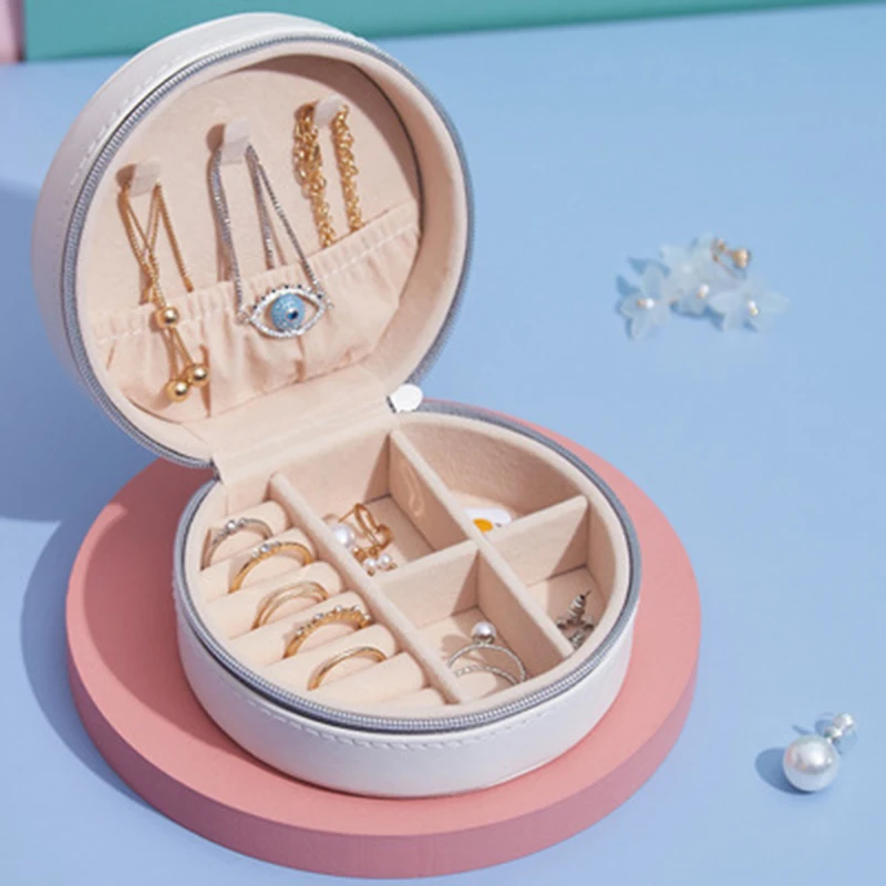

PU Leather Simple Jewelry Box Earrings Creative Portable Jewelry Storage Box Rings Earrings Small Jewelry Makeup Organizer