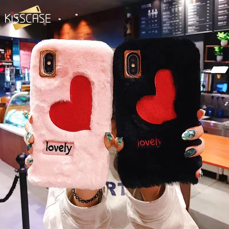 KISSCASE Love Heart плюшевый теплый чехол для телефона iPhone XR X XS Max TPU меховой пушистый 7 8 Plus