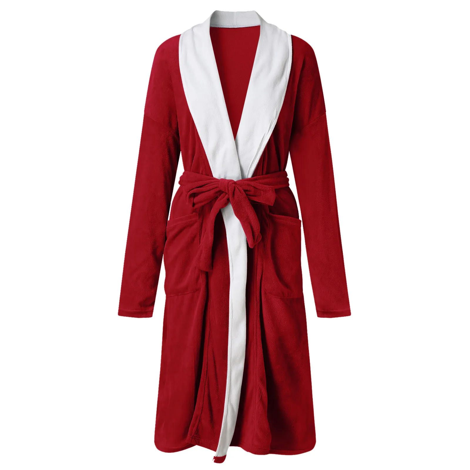 

2020 Women's Coat Jacket Lapel Thick Warm Pocket Belt Mid-length Pajamas Bathrobe Casual Home Thick Warm Wool Overcoat