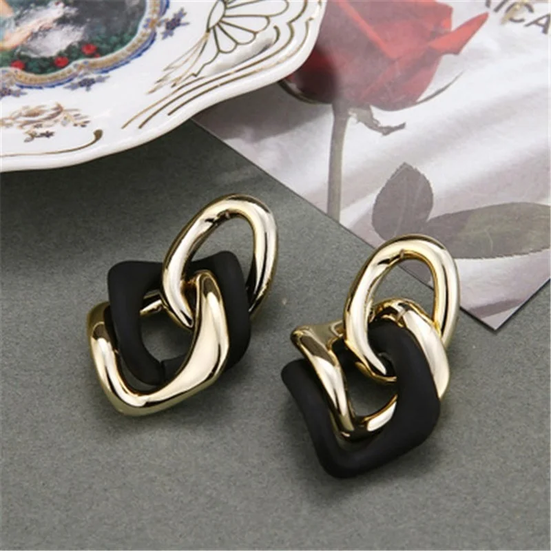 

Women korean Jewelry Chain Thick Stud Earrings Birthday Gift