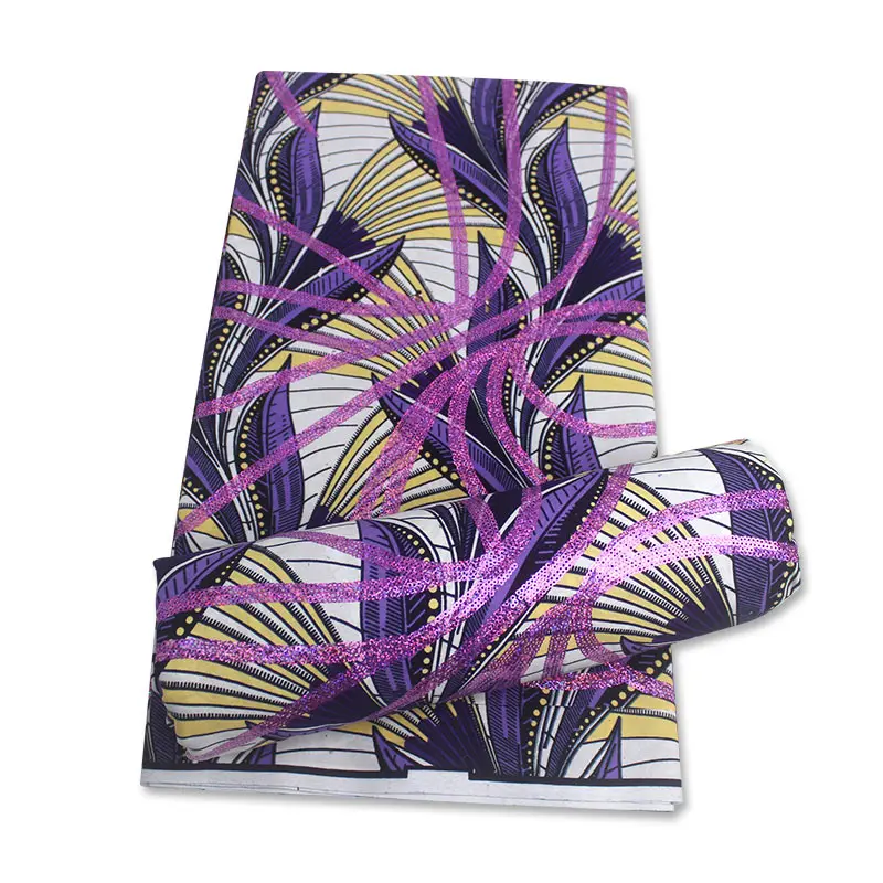 

2021 Latest African Cotton Printed Wax Fabric With Sequins Real Ankara Batik Patchwork Sewing Cloth Nigerian Tissue Telas SWS4