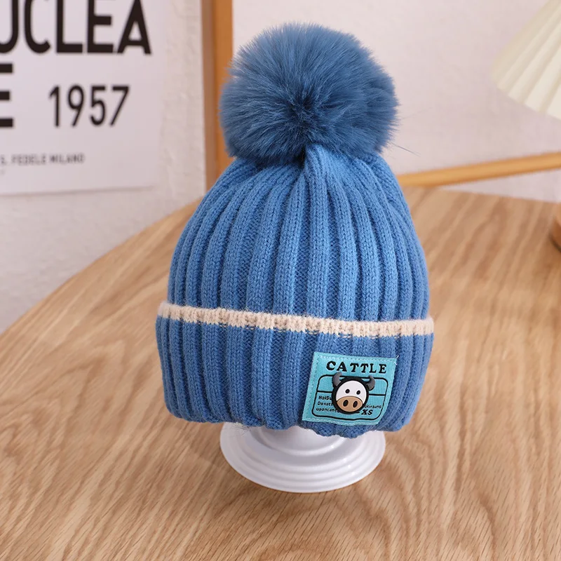 Зимняя однотонная модная Шапка-бини для девочек теплые вязаные шапки мальчиков