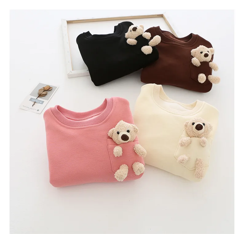 

2020 Children's Winter New Bear Doll Girls Plus Velvet Sweatshirt Autumn Baby Tops Pullover Wholesale Kids Cartoon Sweatshirt