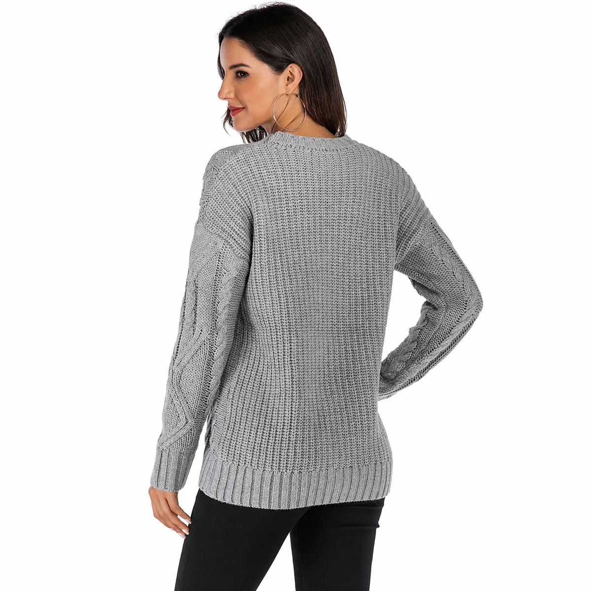 Женский вязаный свитер Свободный пуловер с круглым вырезом трикотажный