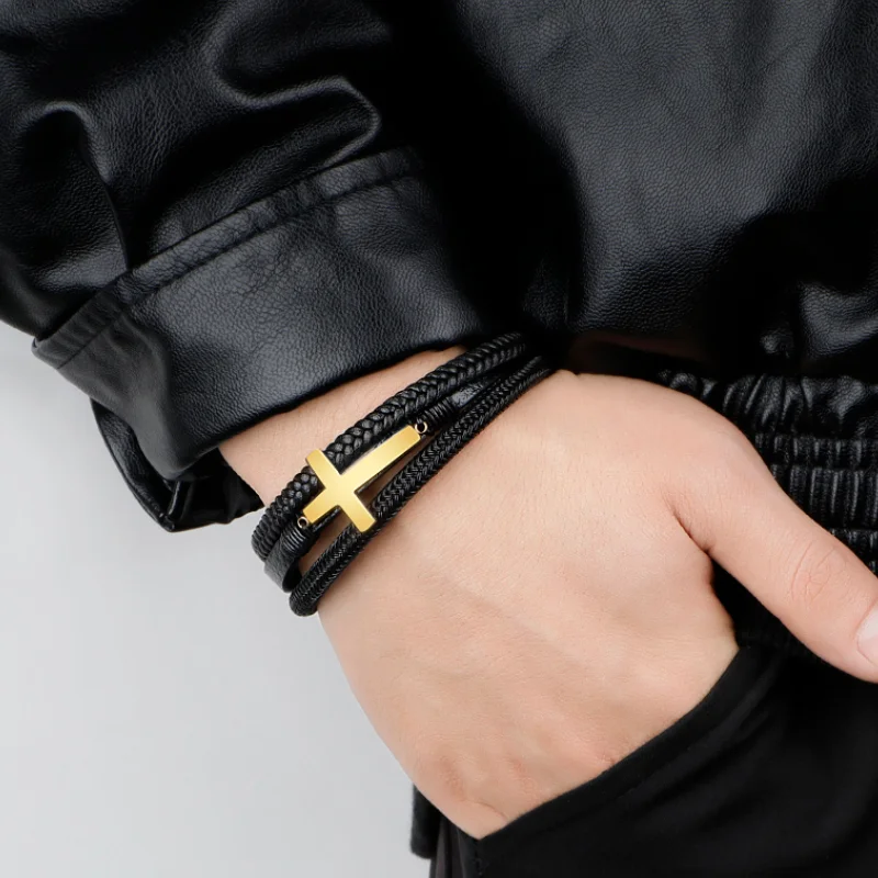 

Винтажные браслеты Clssic из нержавеющей стали, из воловьей кожи с магнитной застежкой, Круглый Браслет-манжета, очаровательный мужской брасл...