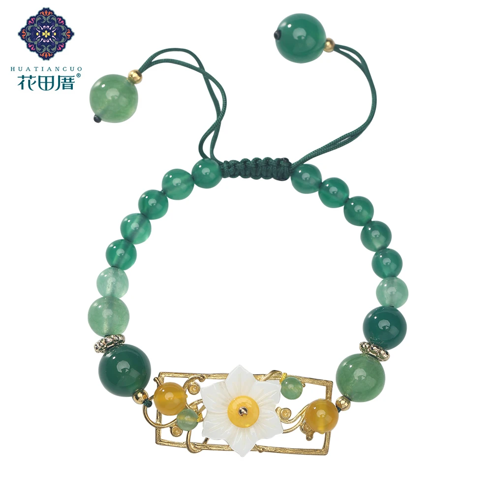 

Cute/Romantic Handmade Bracelet Bangle White Shell Flower Green Yellow Stone Beads Rope Chain Female Accessories Woman SL-190511