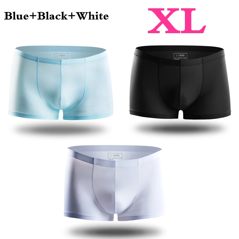 Black Blue White XL 3 шт., Xiaomi mijia, летние, ультра-тонкие, мужские трусы, шелк льда, бесшовные, мужские боксеры, одноцветные, полупрозрачные, дышащие трусы - Color: Black Blue White XL