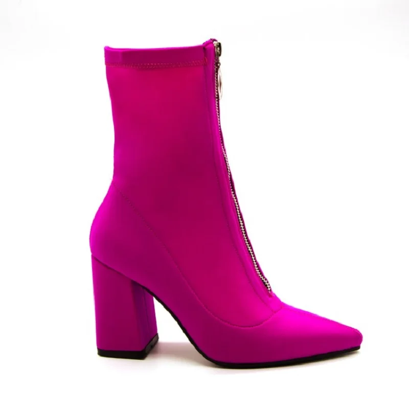 Оригинальные Модные женские ботильоны с острым носком на квадратном каблуке