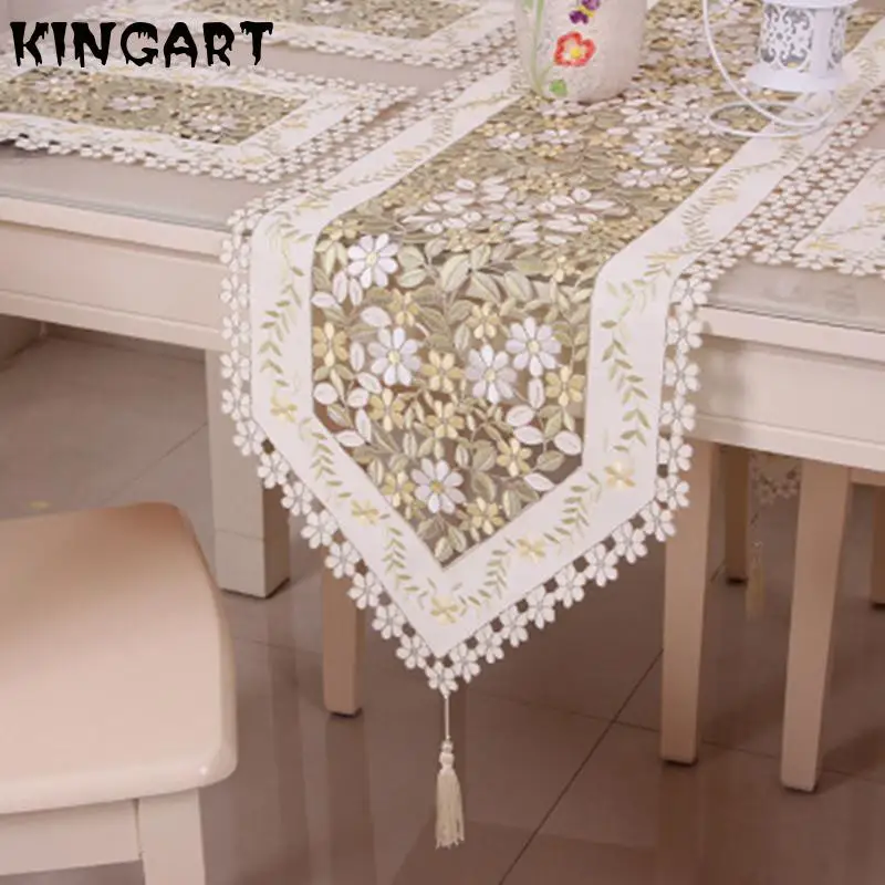 Вышитая Свадебная настольная дорожка ткань Роскошный домашний декор зеленая