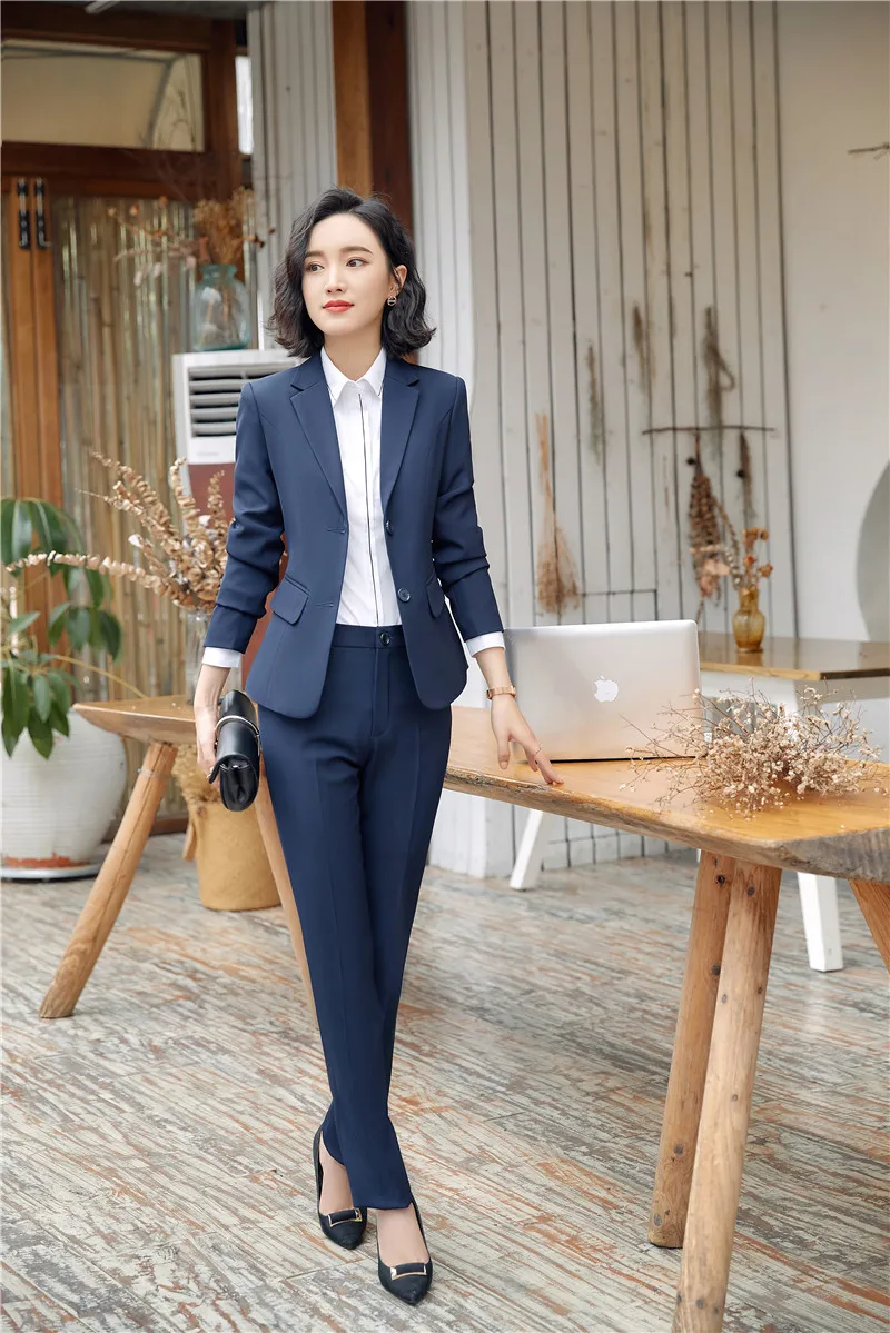 Новинка темно синяя модная форма дизайнерские брючные костюмы с жакетом и