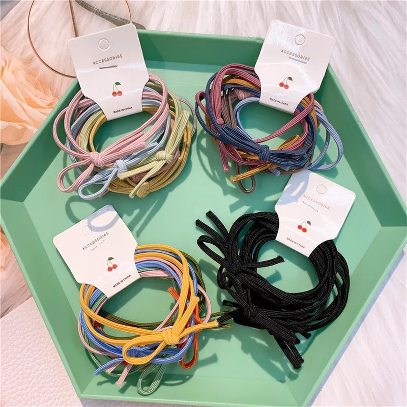 

6 Pcs Korean Simple Candy Color Basic Knotted Rubber Band Hair Rope Children's Headwear Fashion Girl Kids Hair Accessories