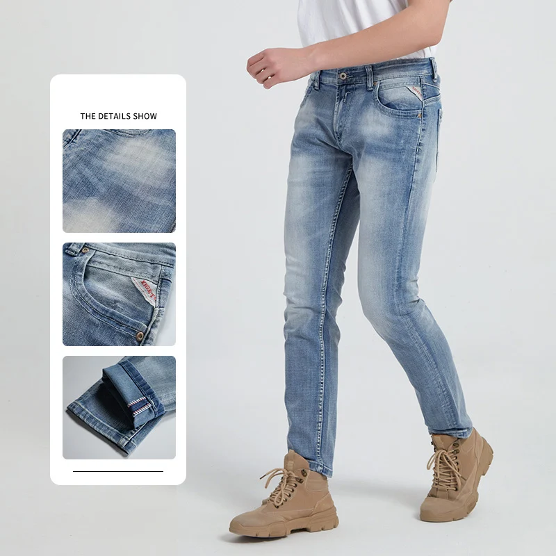 Italian Style Fashion Men Jeans Retro Light Blue Slim Fit Casual Vintage Designer Jeans Men Korean Classical Cotton Denim Pants