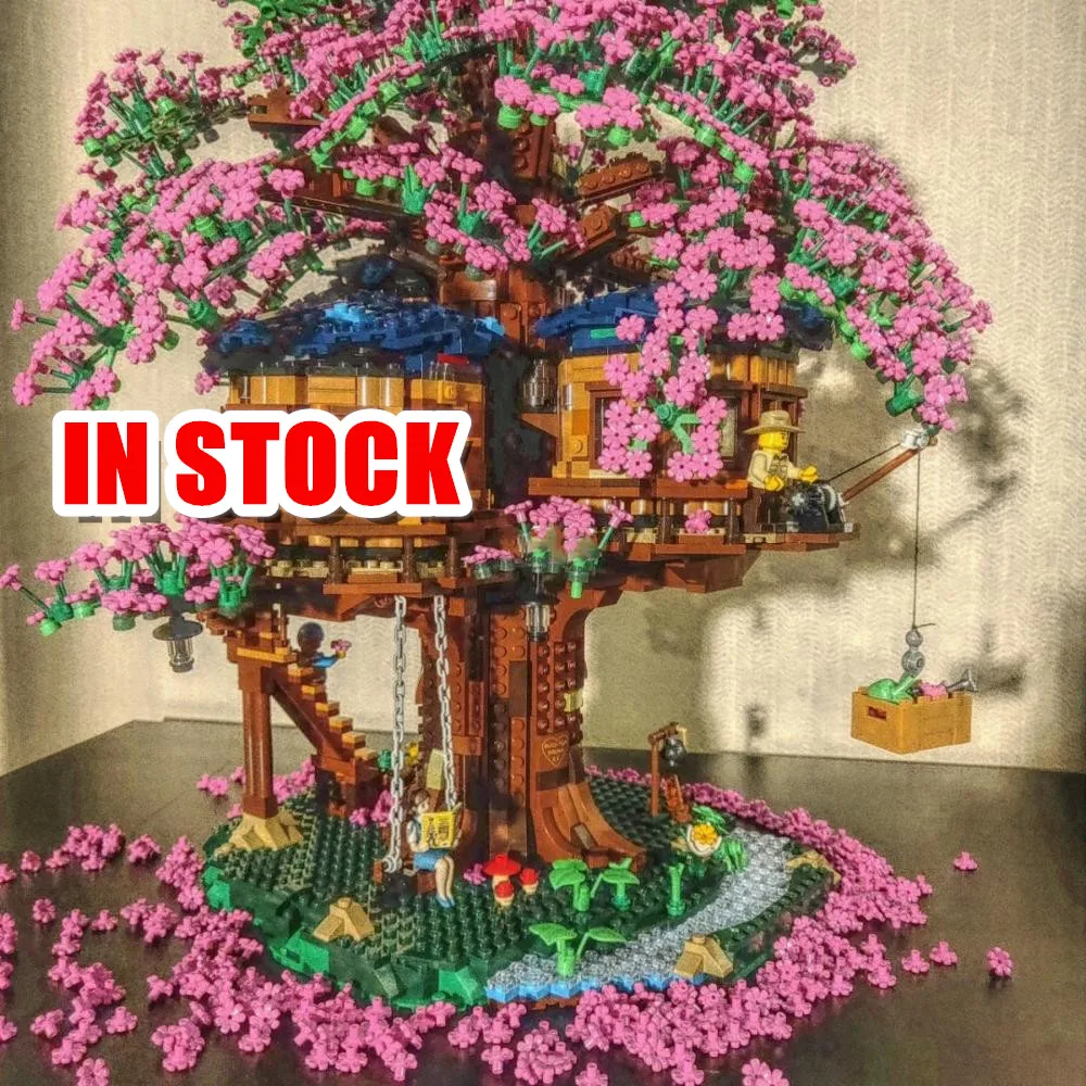 В наличии домик MOC С цветущим вишневым деревом совместим с 21318 строительными