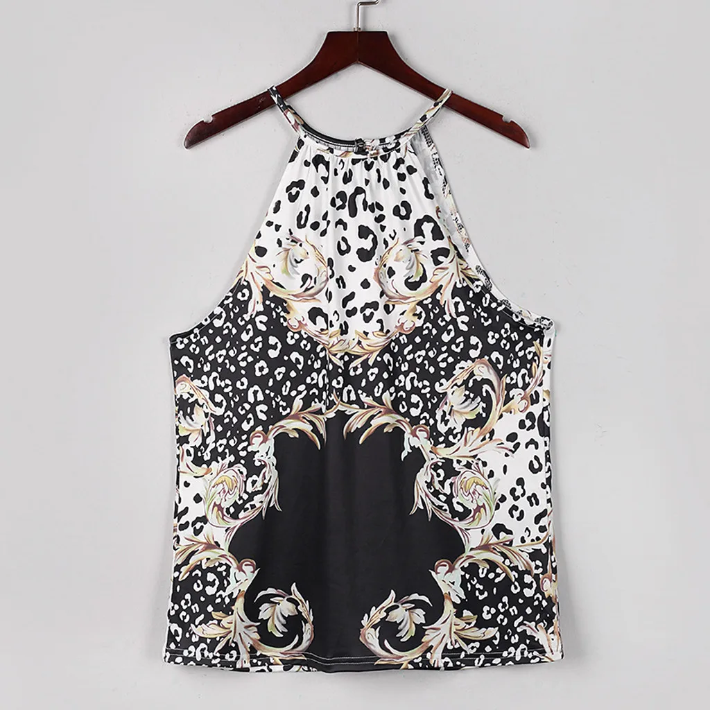 Женская летняя футболка с лямкой на шее принтом в стиле бохо без рукавов