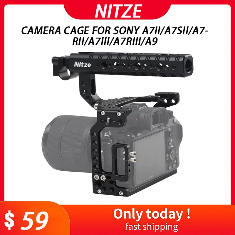 Nitze Cage Kit for Sony a7II / a7III Series, a9 with PE06 HDMI Cable Clamp and PA20 Top Handle Aluminum Alloy Video Camera Cage