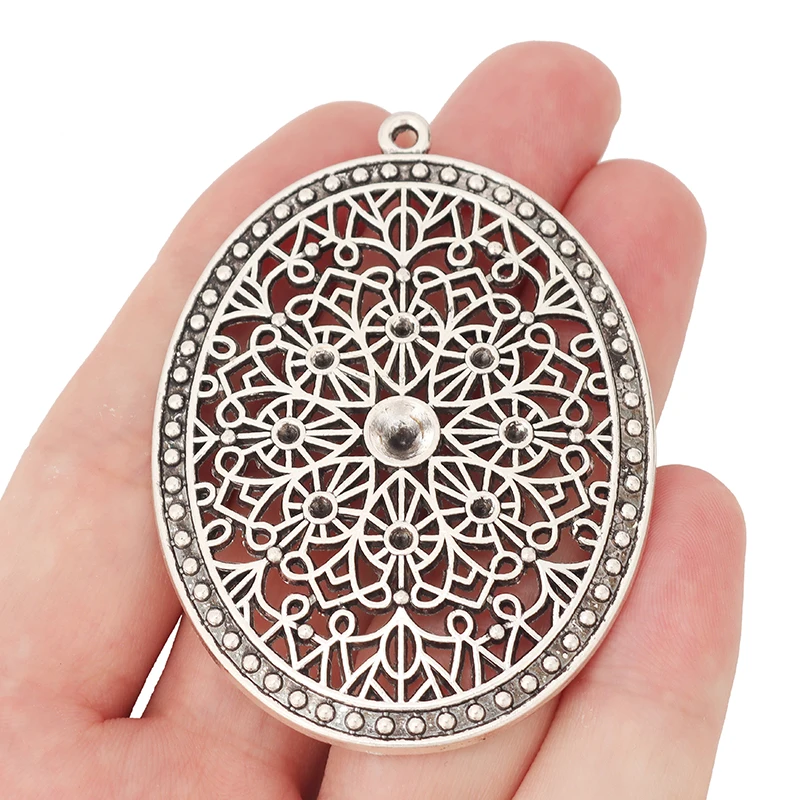 3 x тибетский серебряный Большой овальный филигранный Подвески Пустые Стразы
