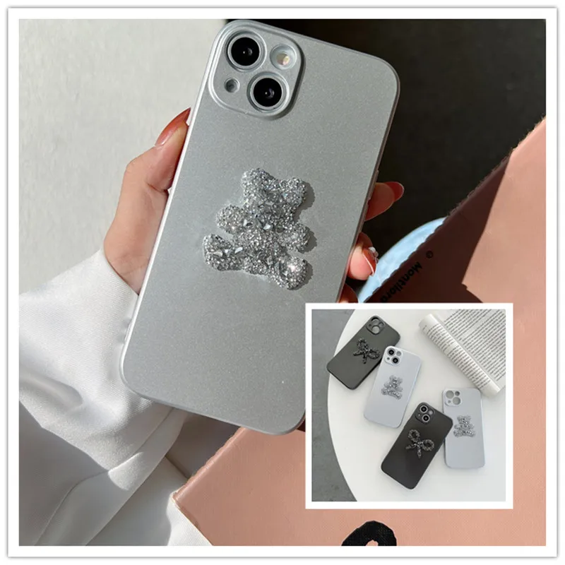 

3D Cartoon Bear Bowknot Solid Color Matte Protective Cover Soft Shell Phone Case For XiaoMi 9 For RedMi Note 7 8 9 10X 11 Pro 5G