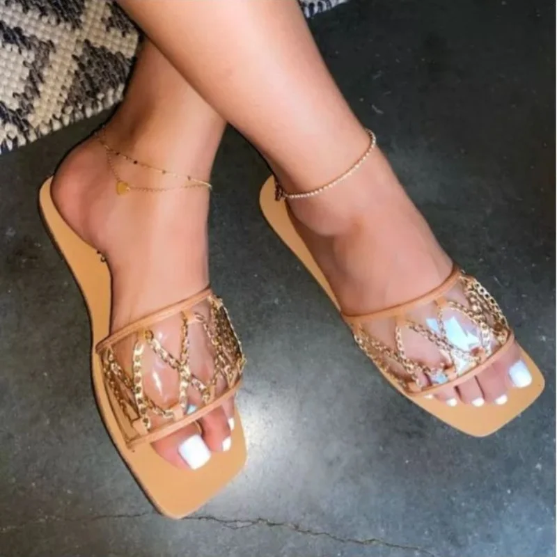 

2021 Summer New Watch Strap Chain Cover Wear Sandals Soft Soled Beach Shoes Anti Slip Durable Shoes for Women Sandals 5KE142