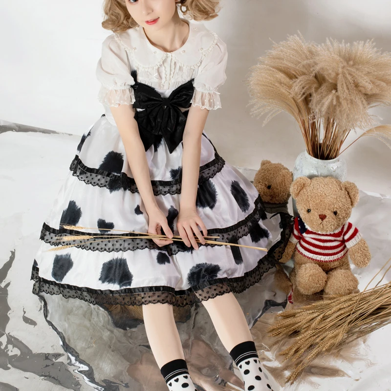 

Zoki Lolita Women Dress High Waist Cute Bow Elegant Lace A Line Japan Ladies Party Dress Summer Print Designed Girls Vestidos