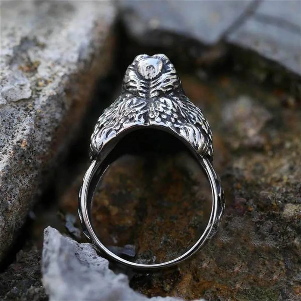 

New Popular Creative Viking Celtic Bear Head Rings Men's Domineering Big Black Bear Ring Hip-Hop Party Locomotive Accessories