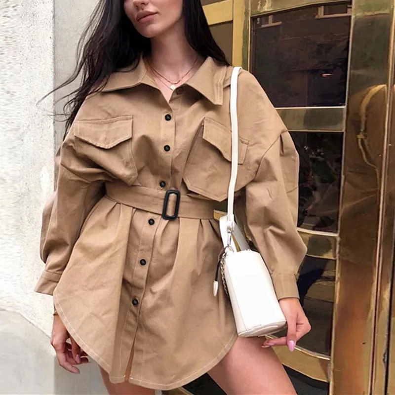 

Patchwork Women's Trench Coat Autumn 2021 Harajuku Bandage Loose Windbreaker Long Sleeve Adjustable Sobretudo Feminino