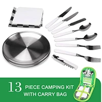 hot sale travel camping cutlery set 13 pieces durable portable cutlery set outdoor picnic kitchen bbq travel cutlery picnic set