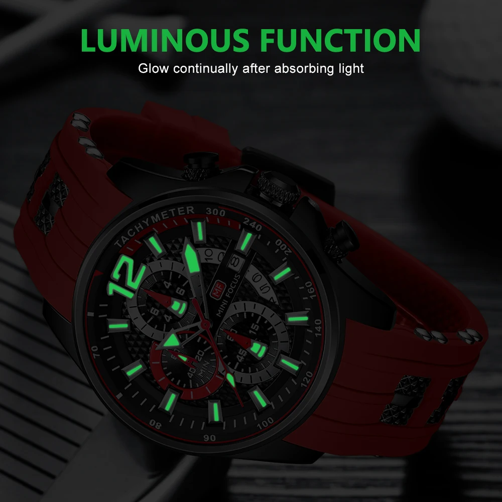 

Fashion Men's Watches Top Brand Luxury Quartz Waterproof Sports Clock Wristwatch Relogio Masculino Red Silicone Strap