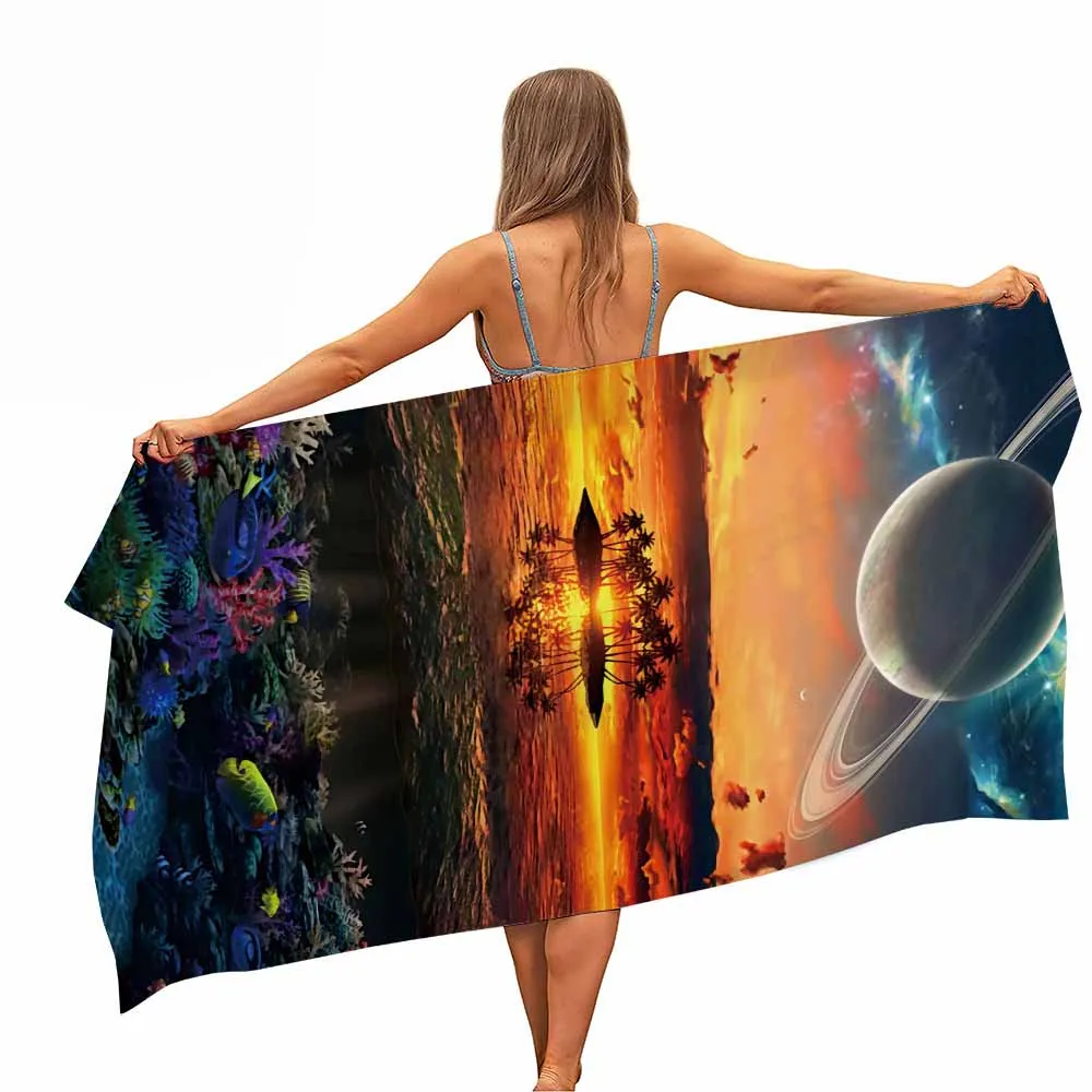 

HELENGILI Cosmos Solar System Microfiber Pool Beach Towel Portable Quick Fast Dry Sand Outdoor Travel Swim Blanket Yoga Mat
