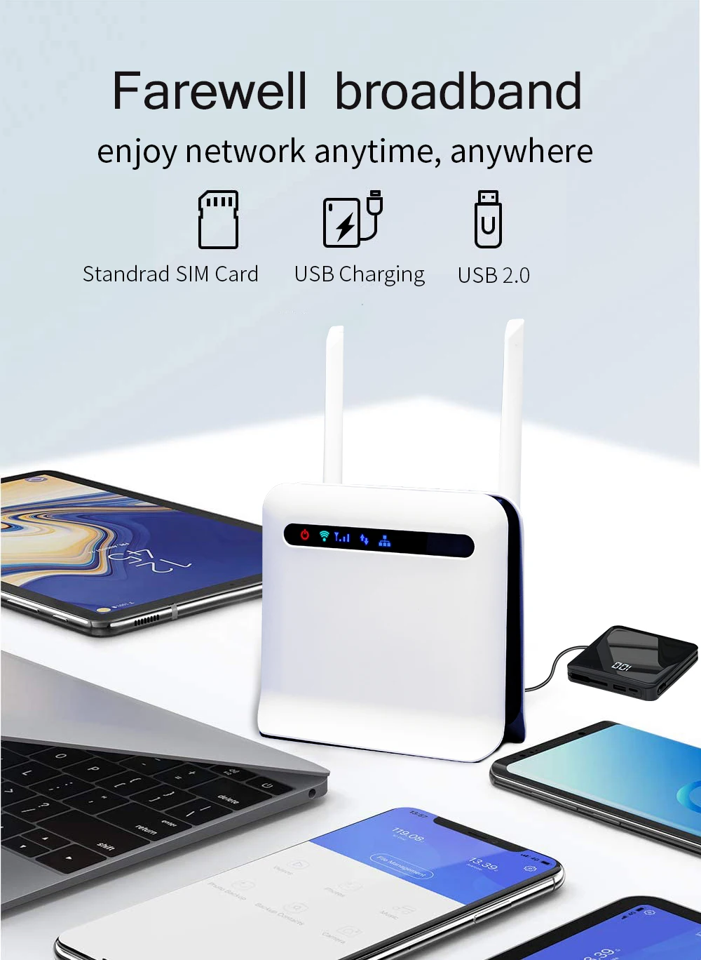 HUASIFEI lte 4G    2.0USB- 2, 4G + 5, 8G wi-fi   4G sim- 32 WIFI-