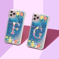 custom initials name a to z flower sparkle liquid real glitter phone case cover for iphone 12 11 x xs xr max pro 8 7plus 8plus 6