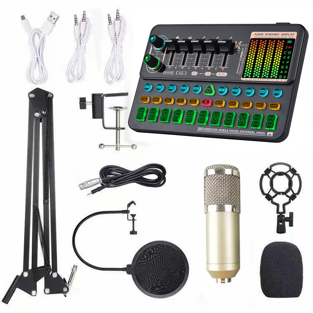 

Multifunctional Live SK500 Sound Card and BM800 Suspension Microphone Kit for Computers and Mobilephone