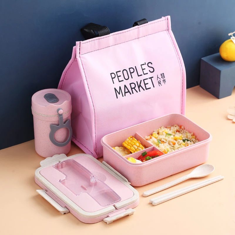 

Rectangle Lunch Box Portable Leakproof Japanese Bento Box Eco-friendly Microwave Food Storage Container with Spoon Chopsticks