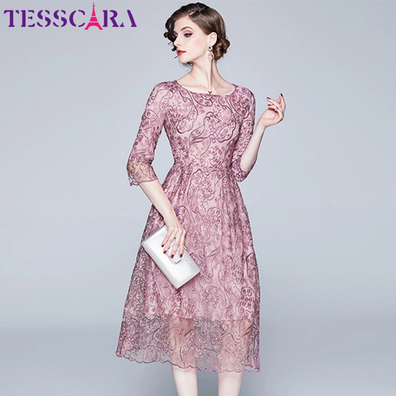 Женское роскошное Сетчатое платье TESSCARA с вышивкой женское высококачественное